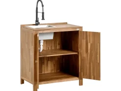 Mobile da cucina per esterni con lavello VENOSA Legno d'acacia Marrone/Nero