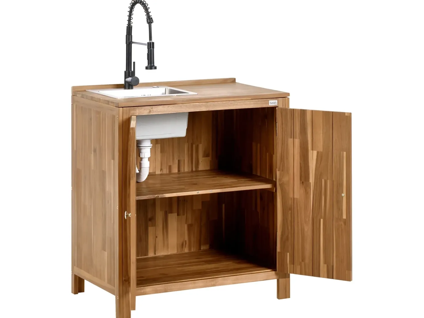 Mobile da cucina per esterni con lavello VENOSA Legno d'acacia Marrone/Nero