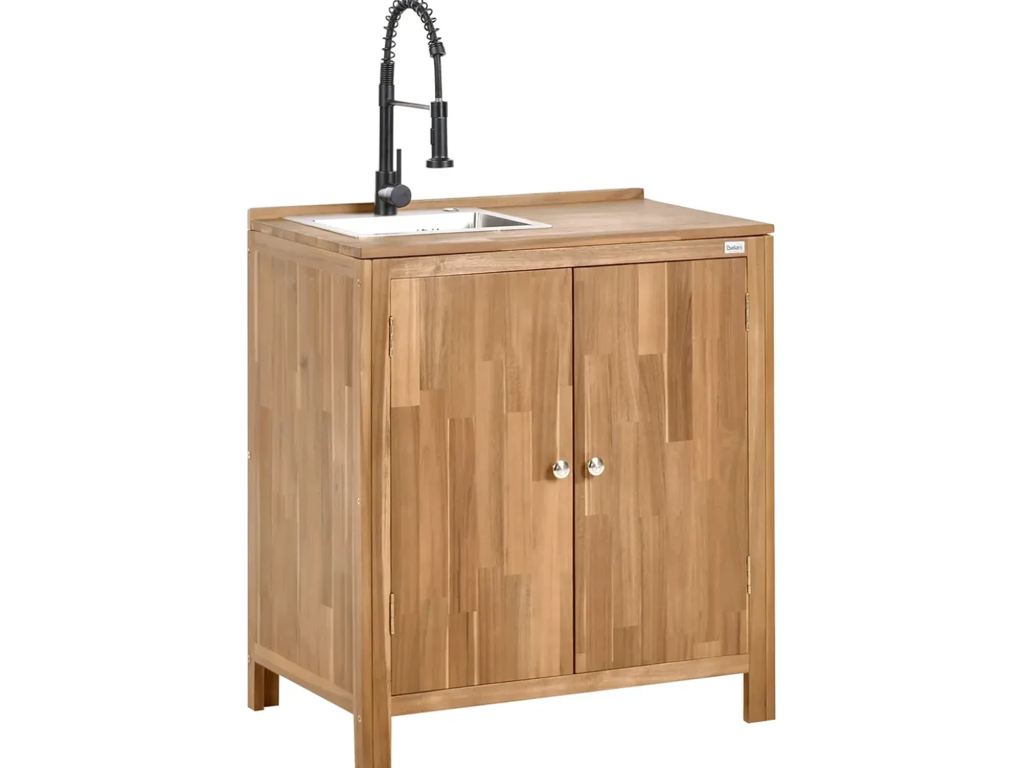 Mobile da cucina per esterni con lavello VENOSA Legno d'acacia Marrone/Nero