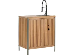 Mobile da cucina per esterni con lavello IVREA Legno di acacia certificato Marrone/Nero
