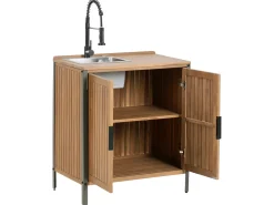 Mobile da cucina per esterni con lavello IVREA Legno di acacia certificato Marrone/Nero