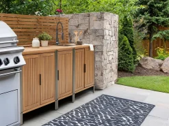 Mobile da cucina per esterni con lavello IVREA Legno di acacia certificato Marrone/Nero