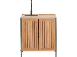 Mobile da cucina per esterni con lavello IVREA Legno di acacia certificato Marrone/Nero
