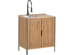 Mobile da cucina per esterni con lavello IVREA Legno di acacia certificato Marrone/Nero
