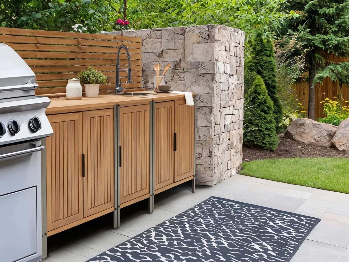 Mobile da cucina per esterni IVREA Legno di acacia certificato Marrone