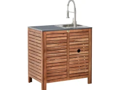 Mobile da cucina per esterni con lavello BRUCOLI Legno d'acacia Marrone/Argento