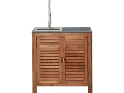 Mobile da cucina per esterni con lavello BRUCOLI Legno d'acacia Marrone/Argento