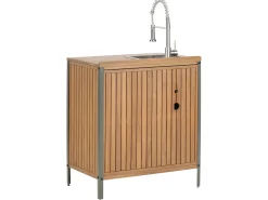 Mobile da cucina per esterni con lavello IVREA Legno di acacia certificato Marrone/Argento