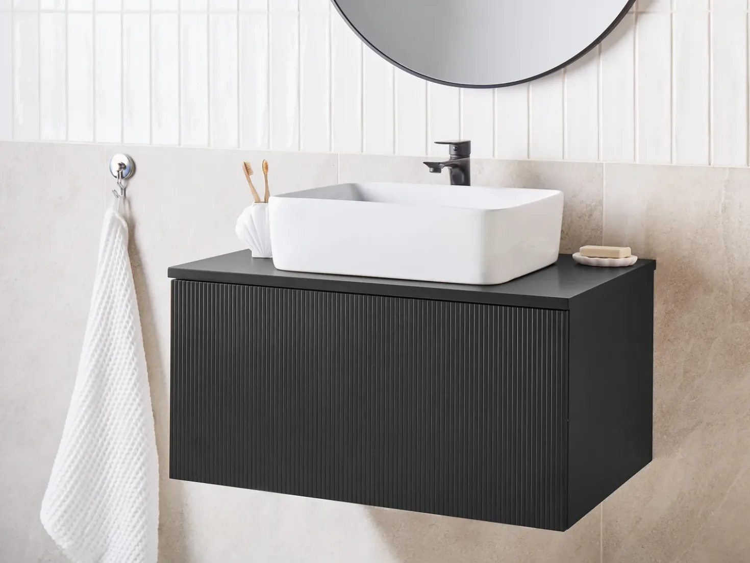 Mobile lavabo a parete ALZIRA 80 cm Nero