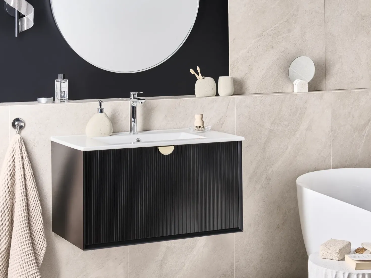 Mobile lavabo a parete con lavabo BONAIRE Nero
