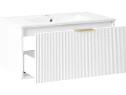 Mobile lavabo a parete con lavabo con impugnatura dorata TILCARA Bianco