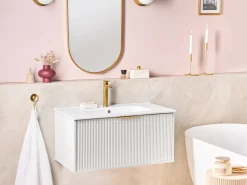 Mobile lavabo a parete con lavabo con impugnatura dorata TILCARA Bianco