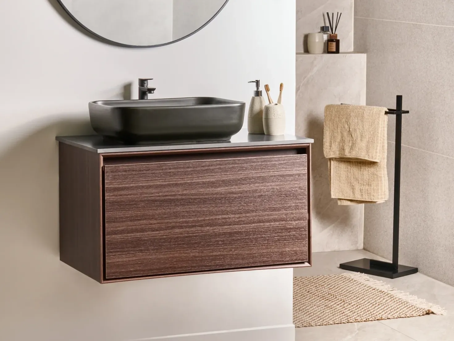Mobile lavabo a parete con lavabo ARICA Marrone scuro