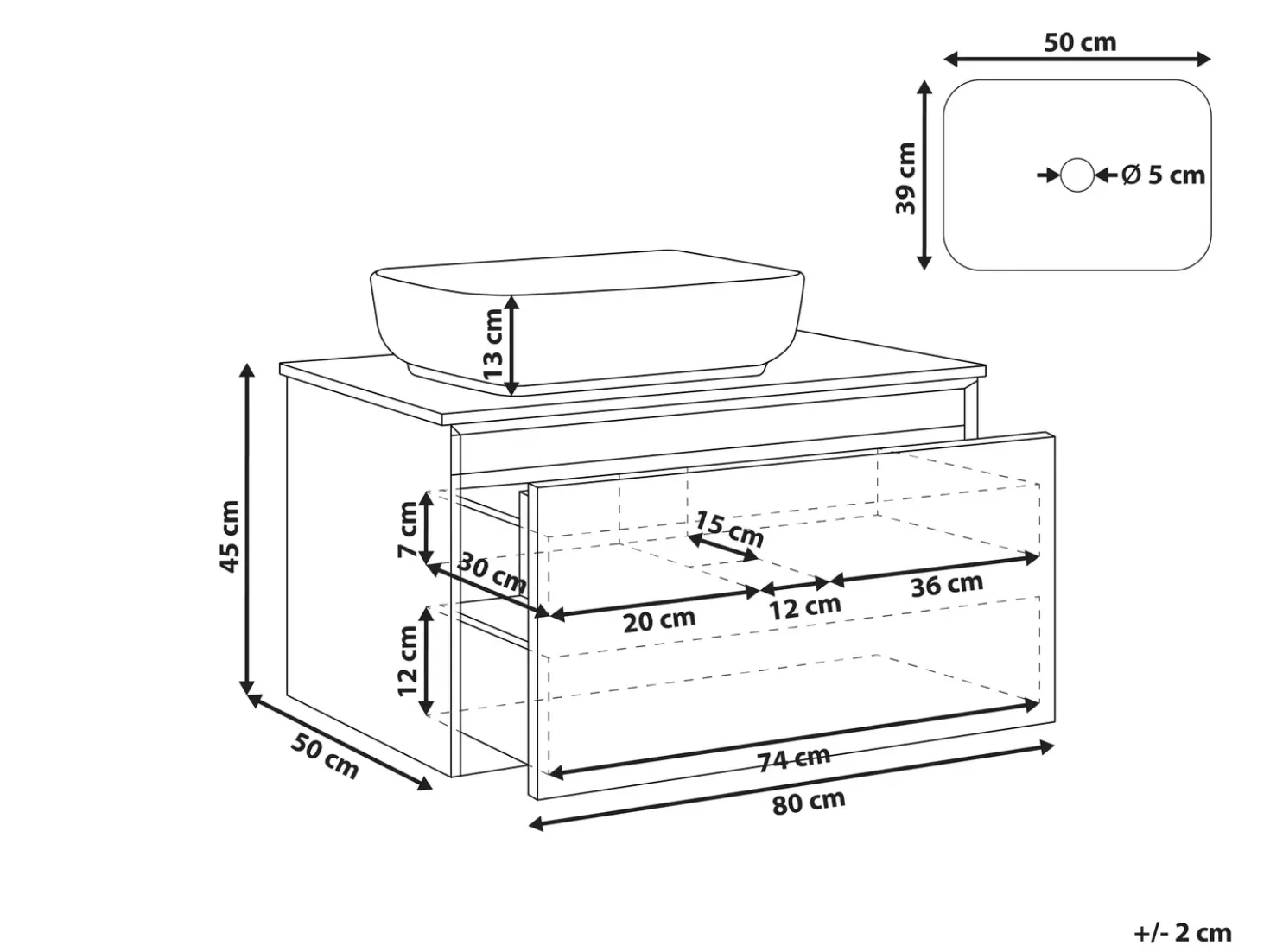 Mobile lavabo a parete con lavabo ARICA Marrone scuro