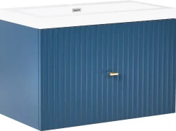 Mobile lavabo a parete con lavabo con impugnatura dorata LAGO Blu scuro