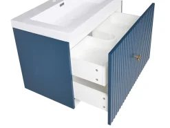 Mobile lavabo a parete con lavabo con impugnatura dorata LAGO Blu scuro