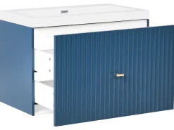 Mobile lavabo a parete con lavabo con impugnatura dorata LAGO Blu scuro