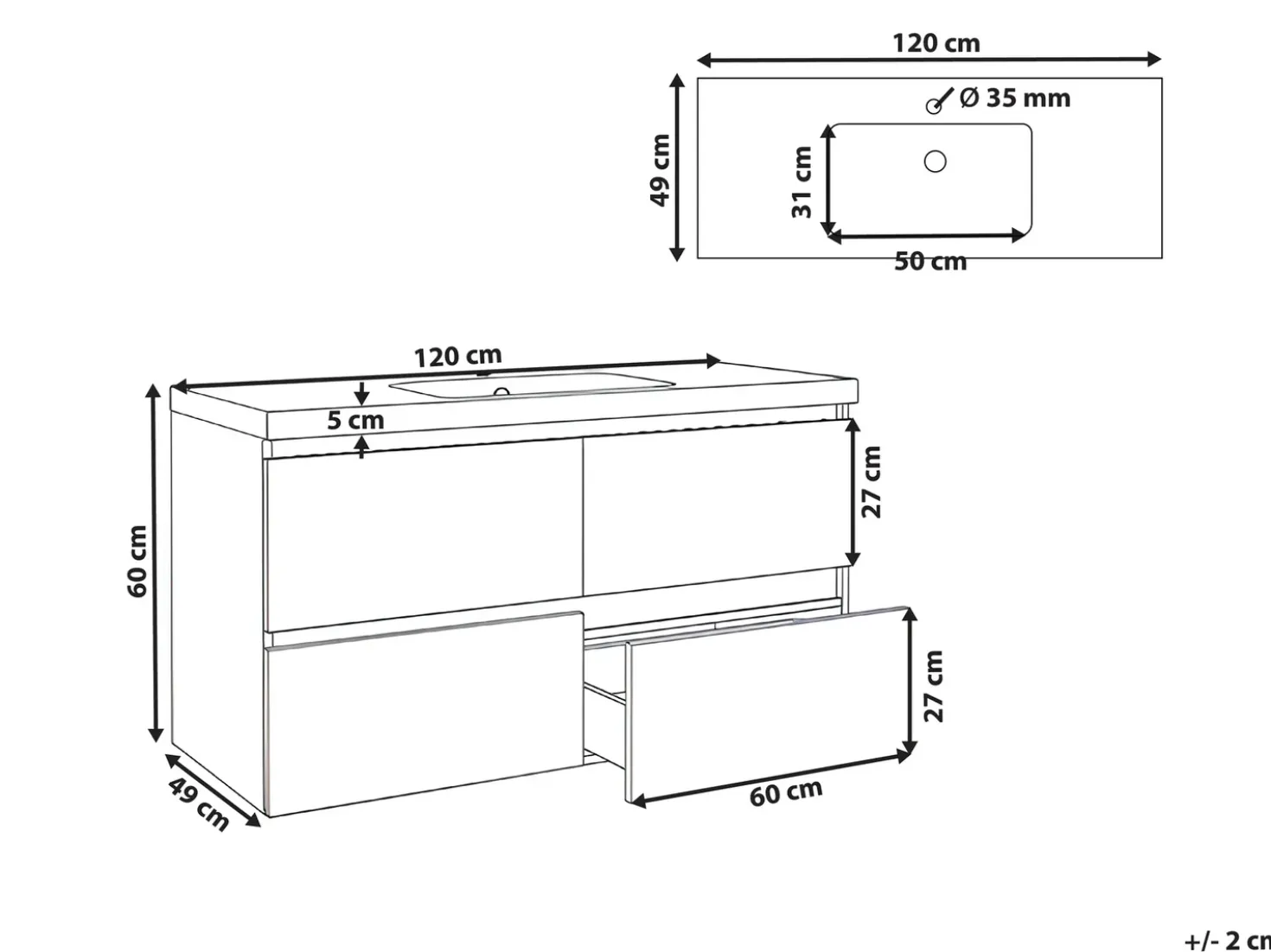 Mobile lavabo a parete con lavabo LAGOA Marrone chiaro