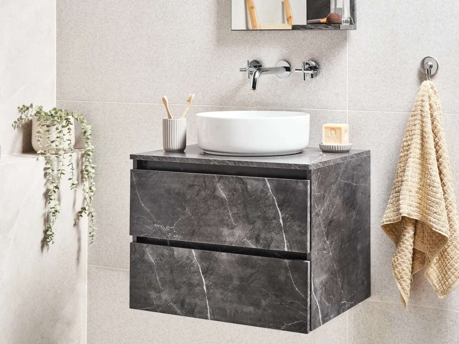 Mobile lavabo a parete SERRA 60 cm Marmo nero