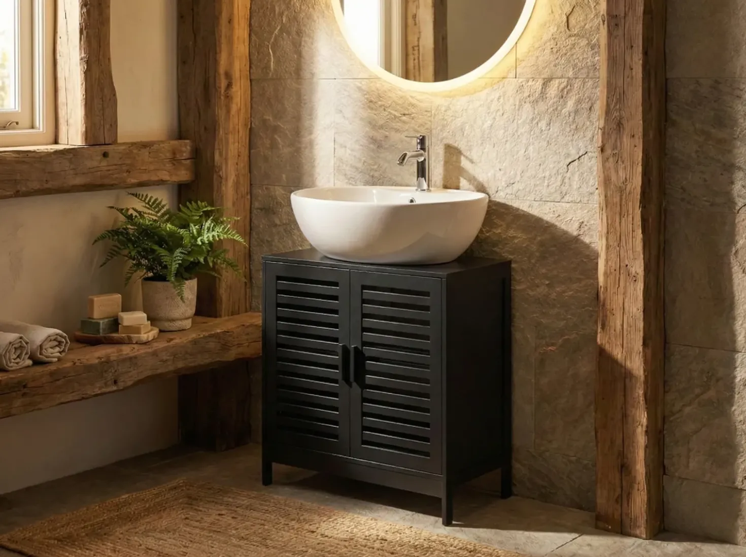 Mobile lavabo MISSOULA Bambù 60 cm Nero