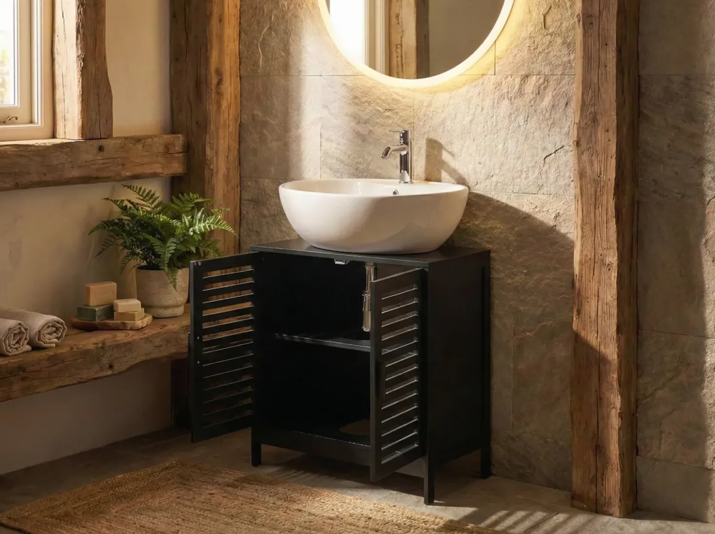 Mobile lavabo MISSOULA Bambù 60 cm Nero