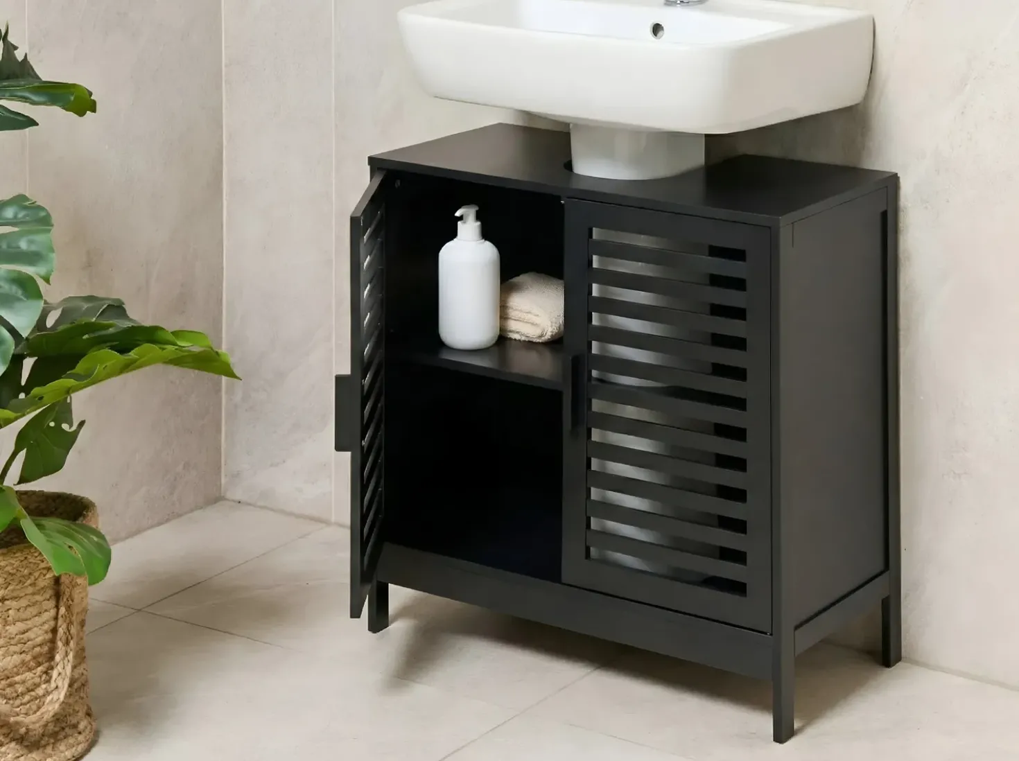 Mobile lavabo MISSOULA Bambù 60 cm Nero