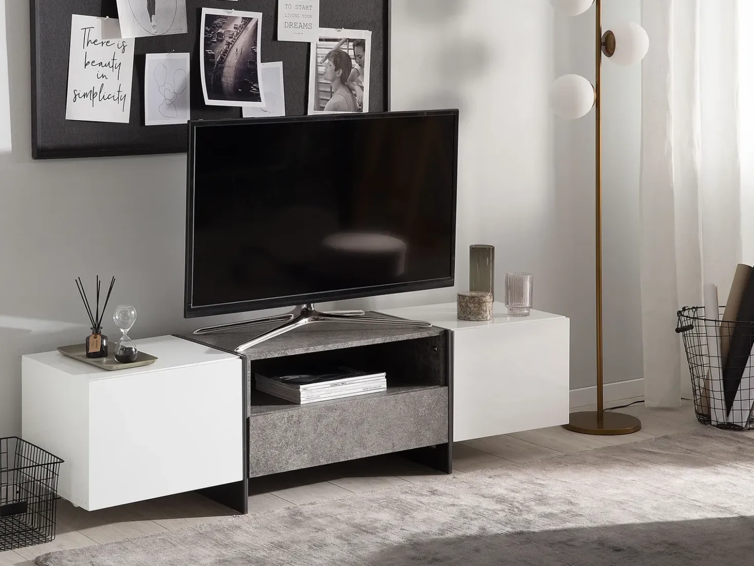Mobile TV LED RUSSEL Grigio effetto cemento