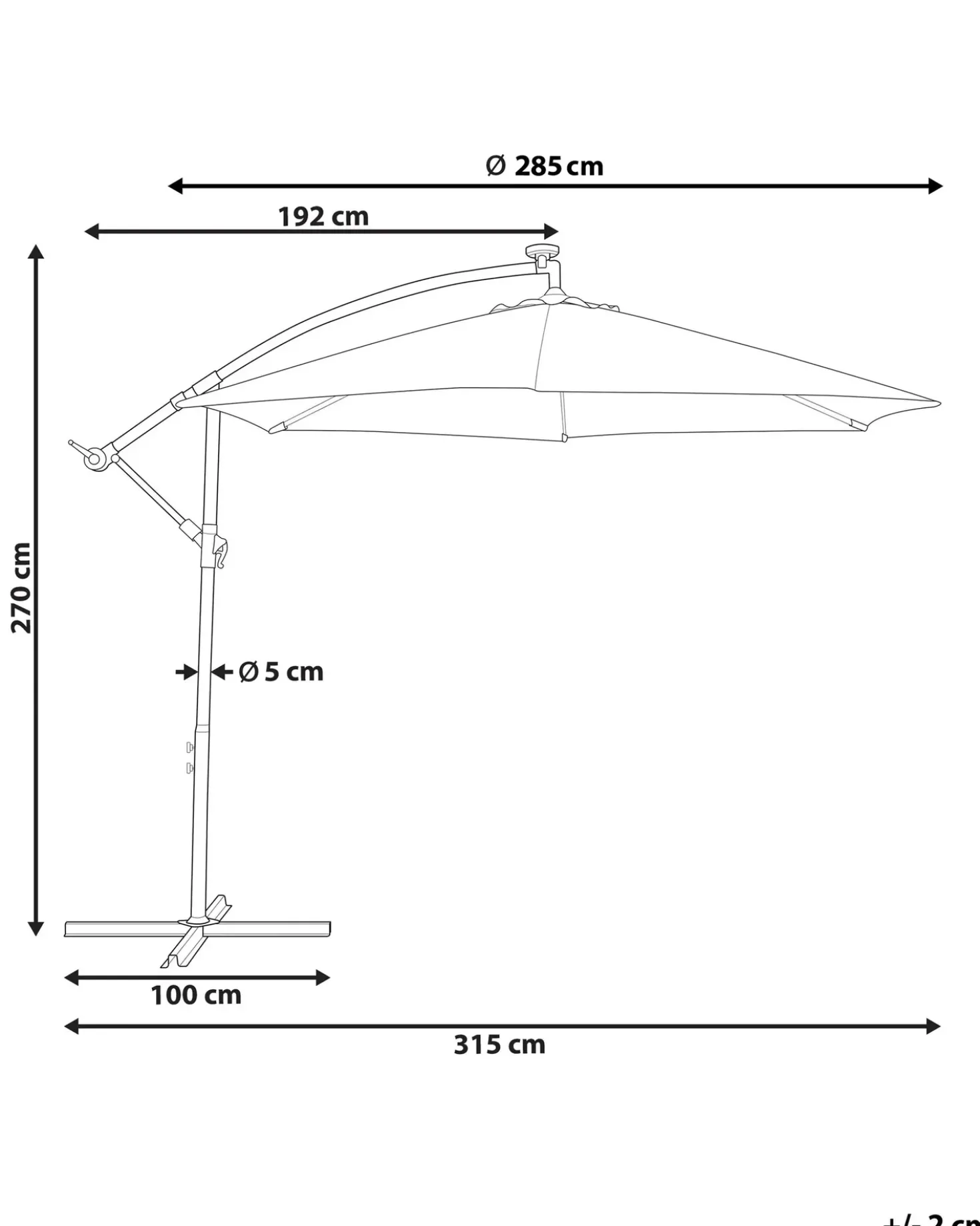 Ombrellone a sbalzo LED 285 cm CORVAL Grigio grafite