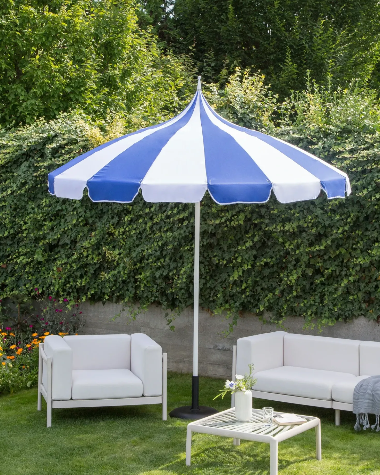 Ombrellone da esterno 245 cm MINOA Bianco/Blu
