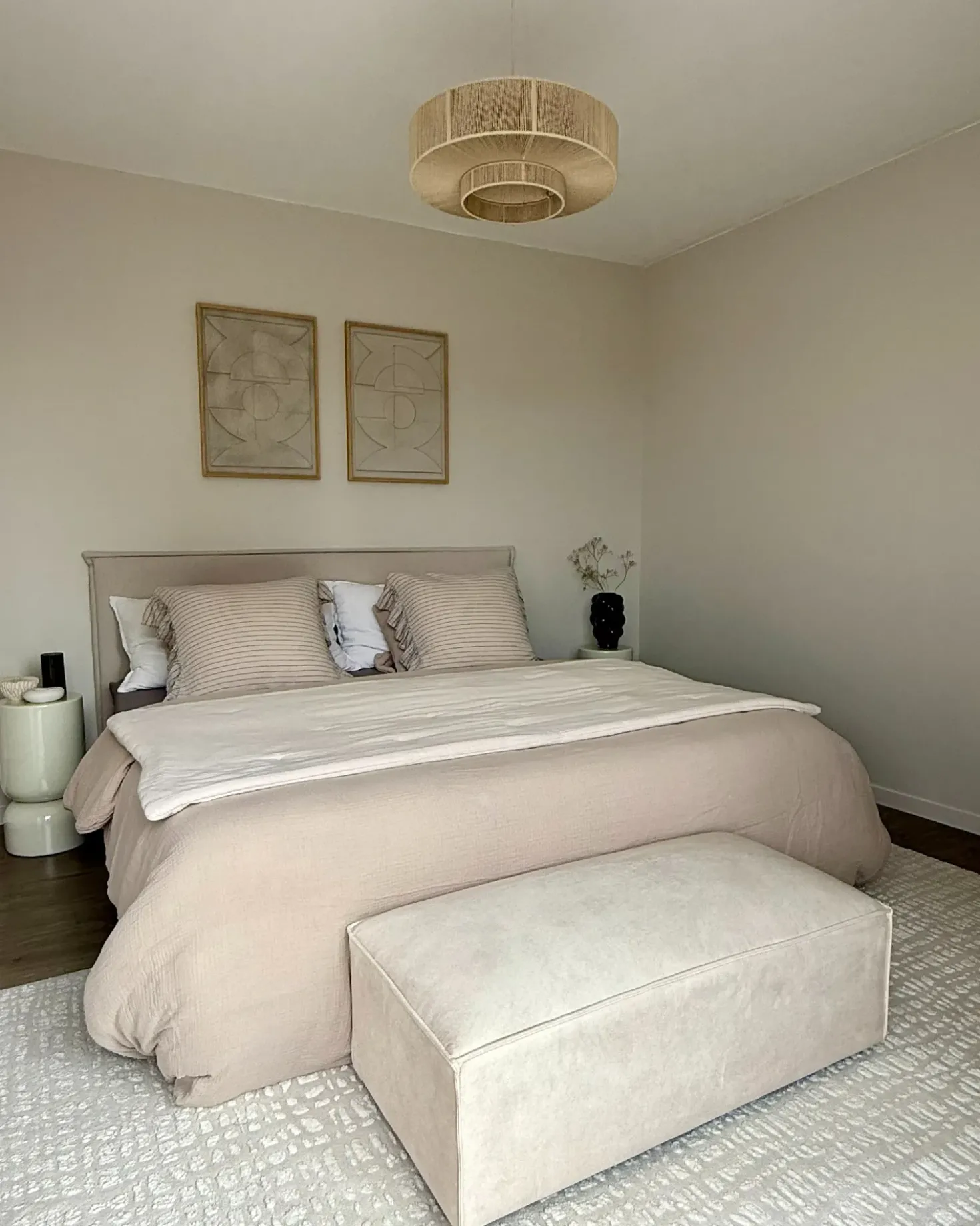 Ottomana HELLNAR Velluto Beige chiaro