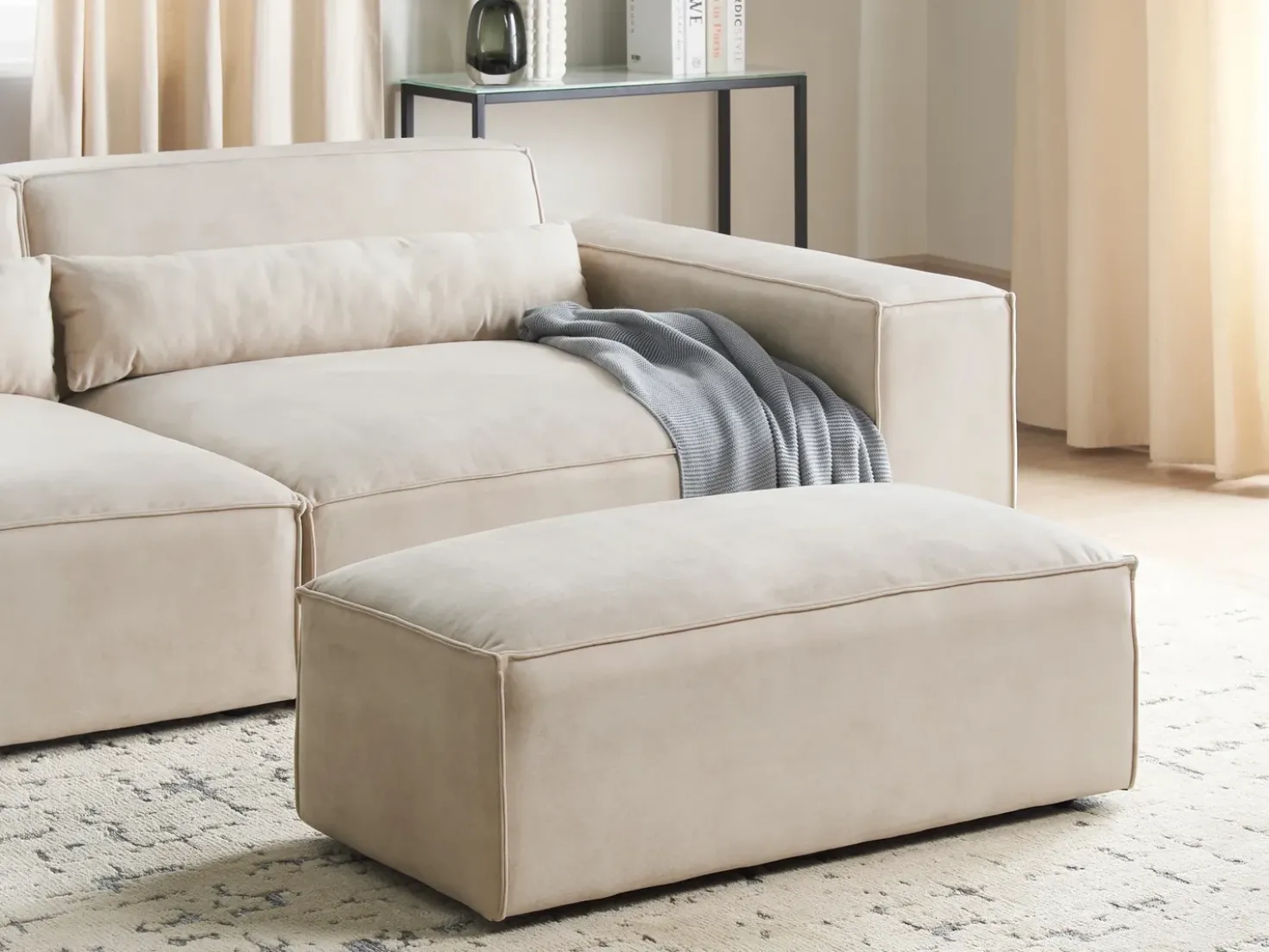 Ottomana HELLNAR Velluto Beige chiaro