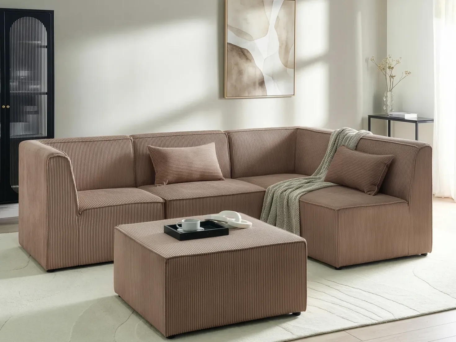 Ottomana LEMVIG Velluto a coste Beige sabbia