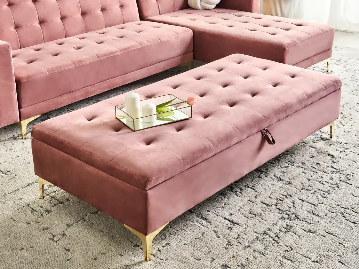 Ottomano contenitore ABERDEEN Velluto Rosa