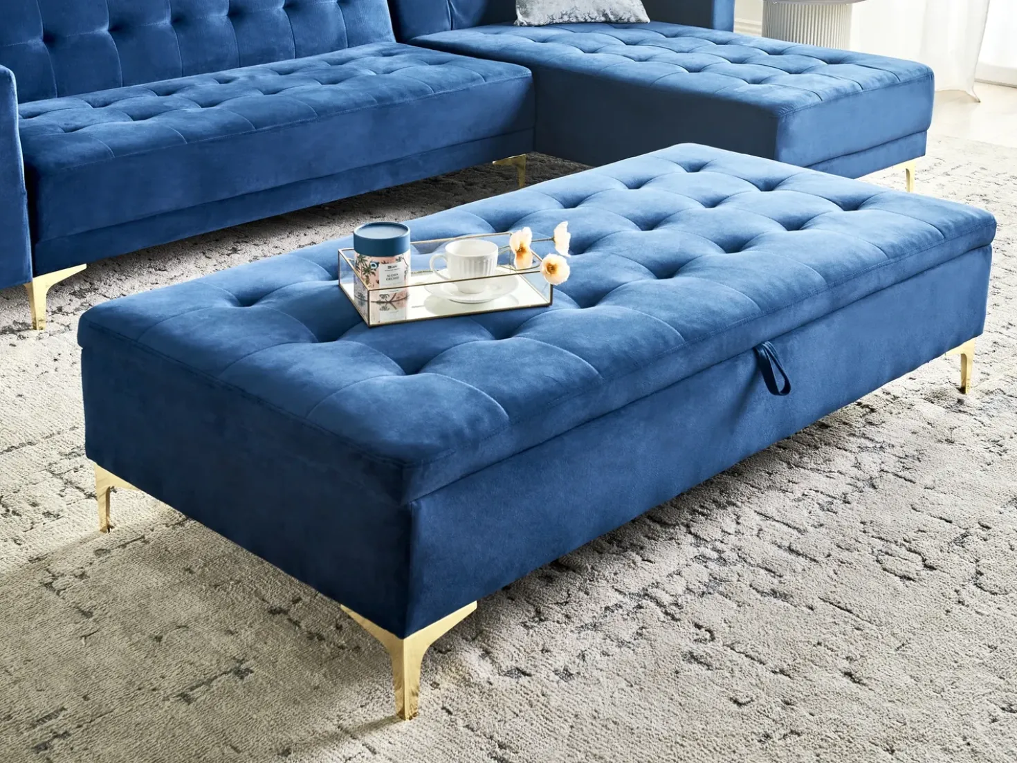 Ottomano contenitore ABERDEEN Velluto Blu marino