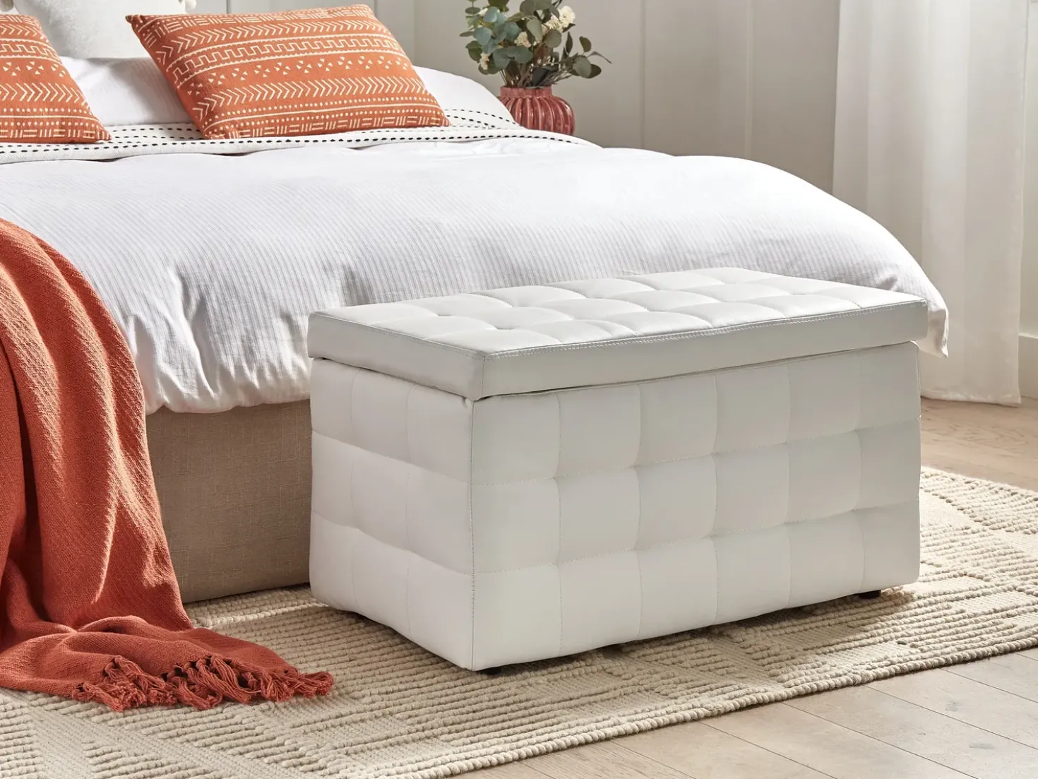 Ottomano contenitore MICHIGAN Pelle sintetica Bianco