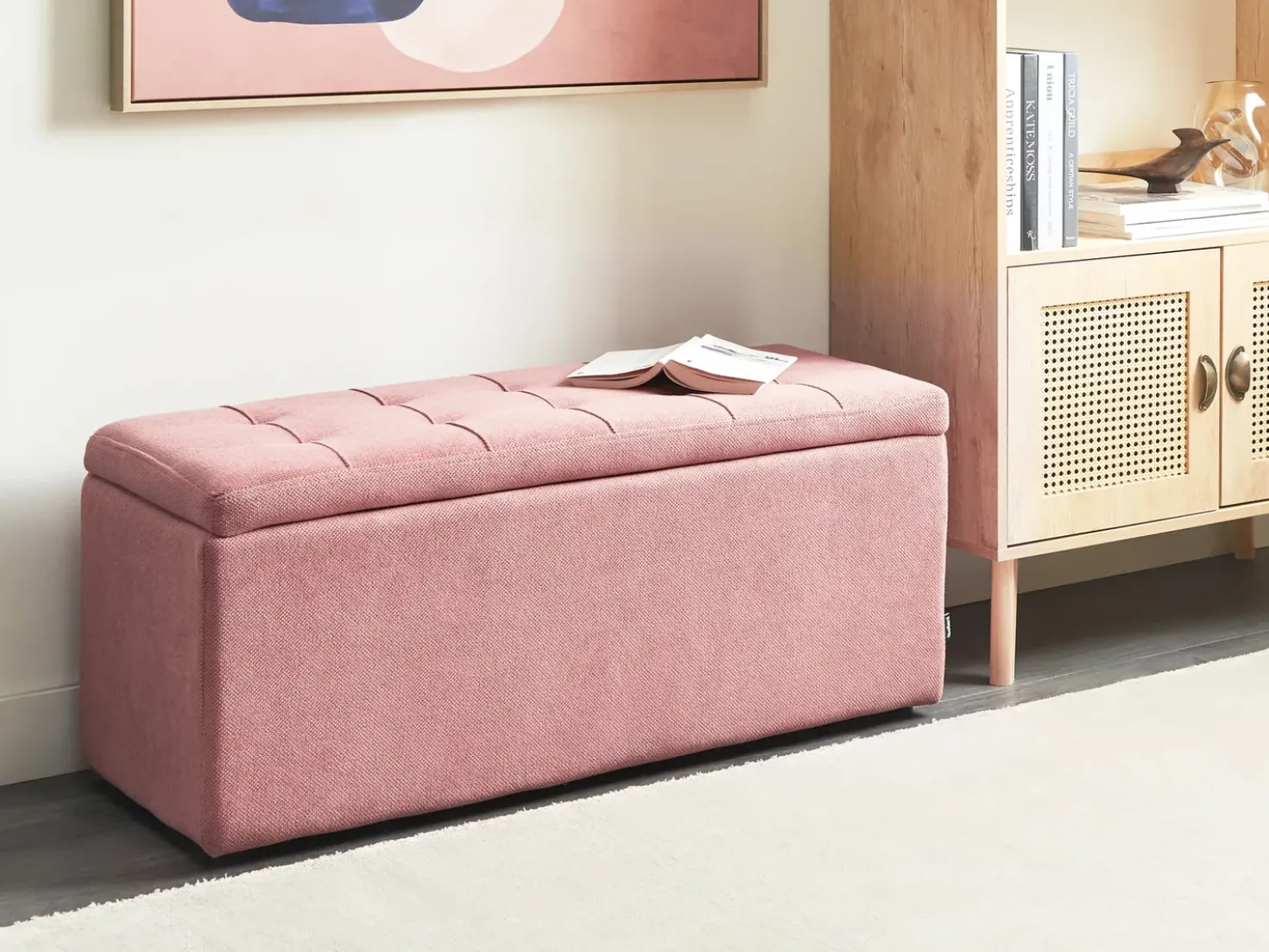Ottomano contenitore OREM Tessuto Rosa