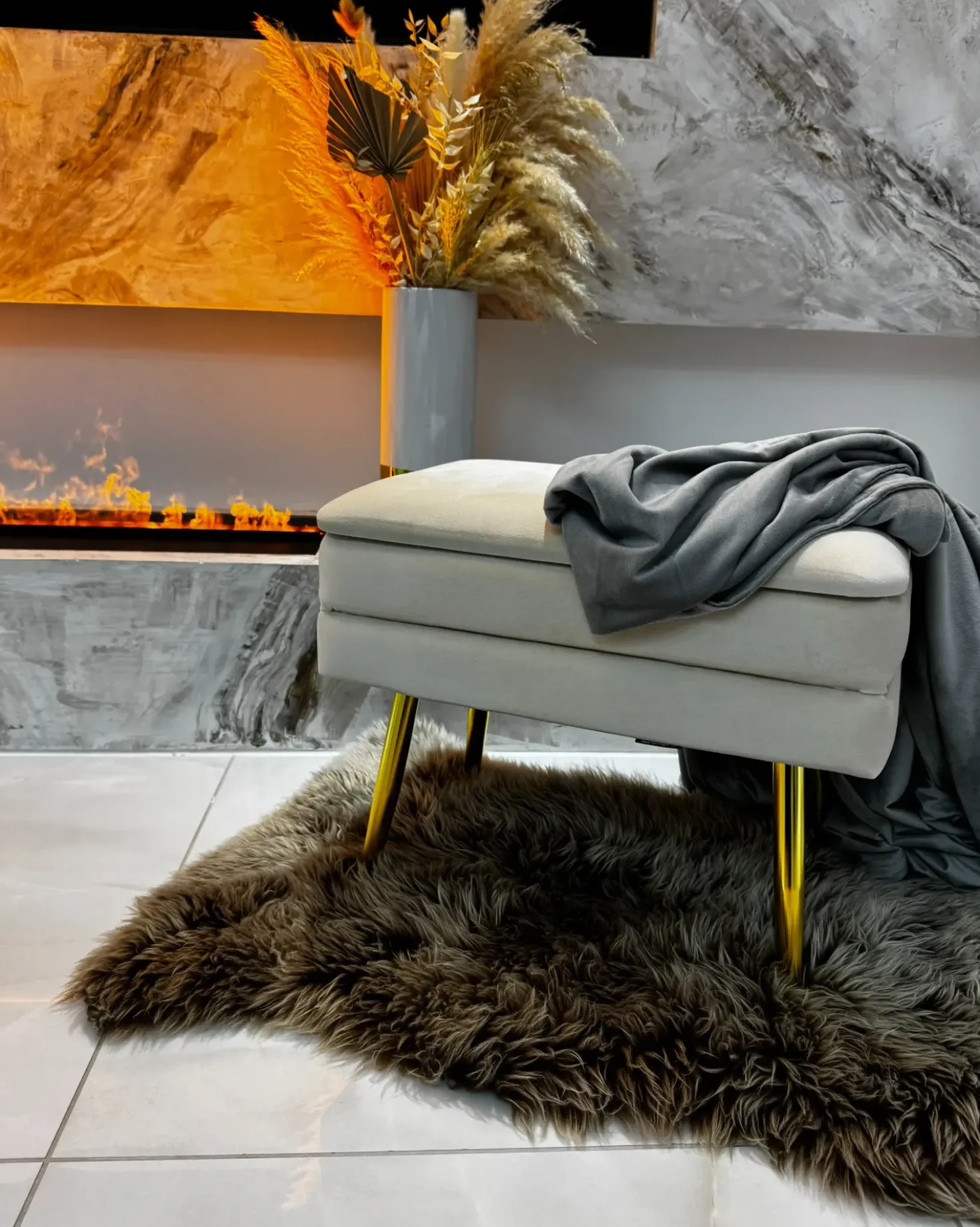 Panca contenitore imbottita ODESSA Velluto Beige