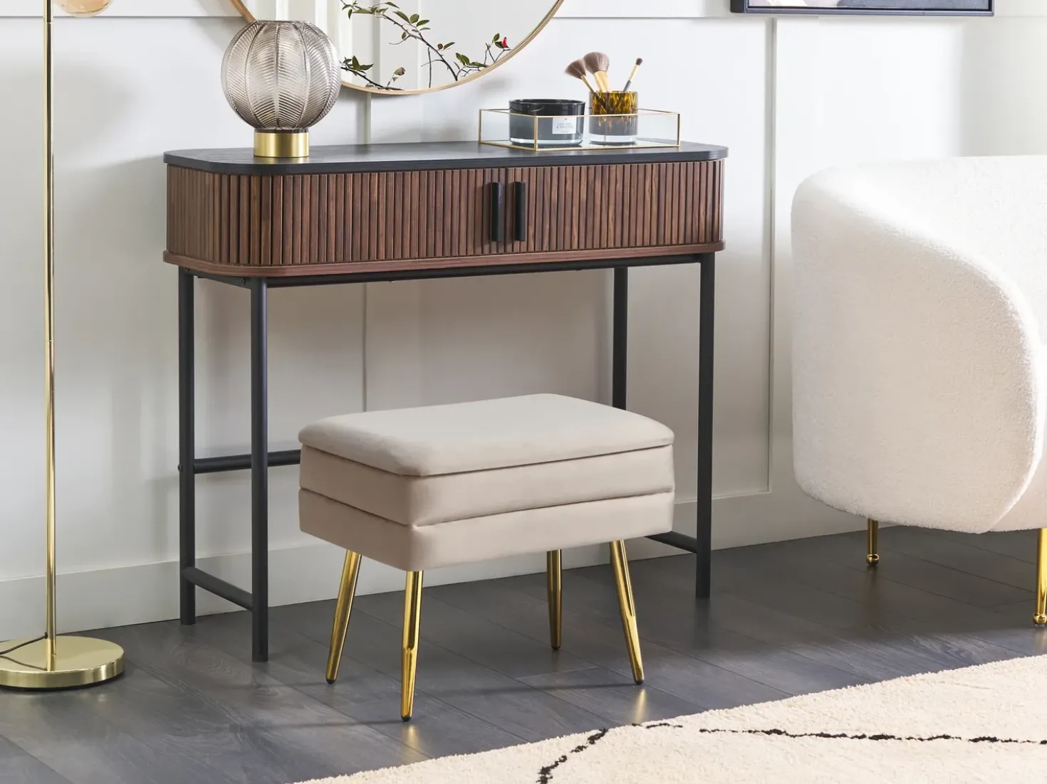 Panca contenitore imbottita ODESSA Velluto Beige