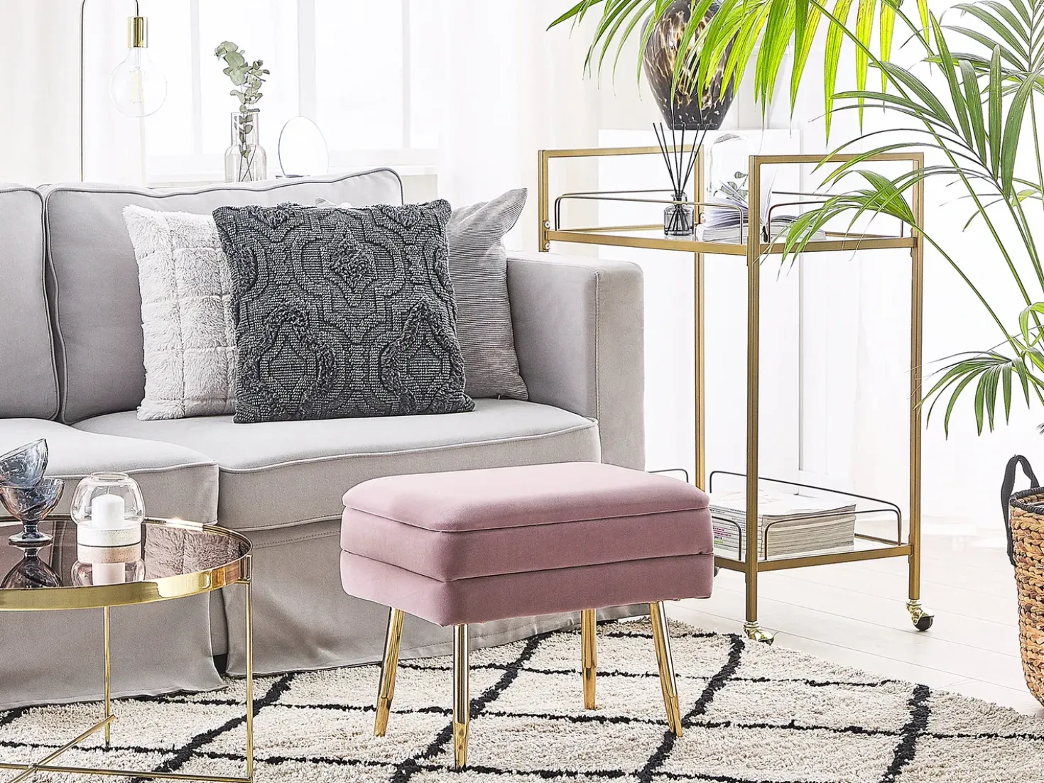 Panca contenitore imbottita ODESSA Velluto Rosa