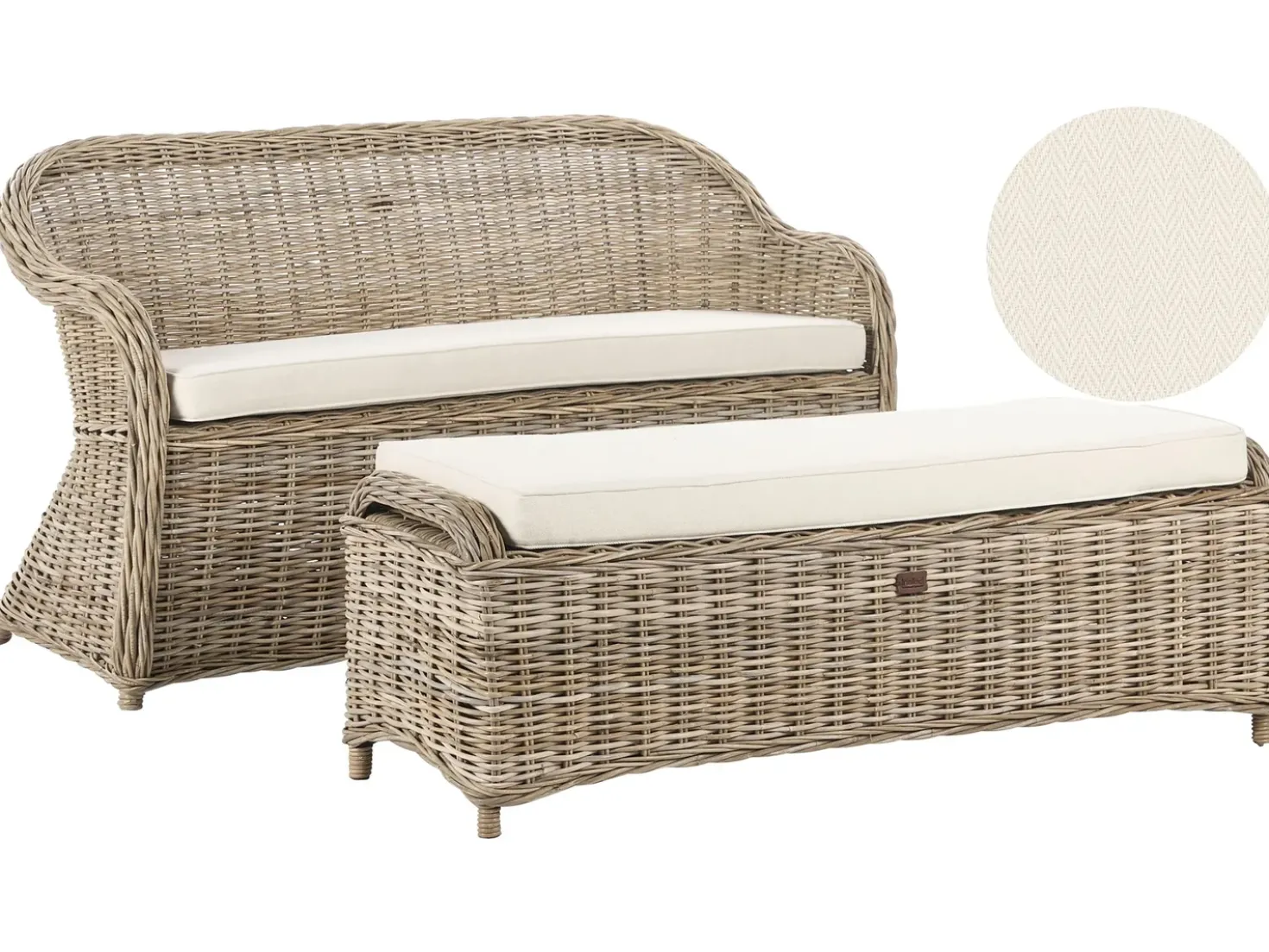 Panca da giardino con cuscino SUSUA 141 cm con ottomana Rattan Naturale