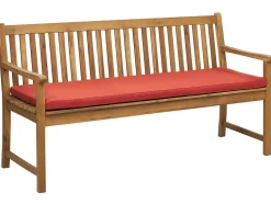 Panca da giardino con cuscino VIVARA 160 cm Legno di acacia certificato Frassino chiaro Rosso scuro