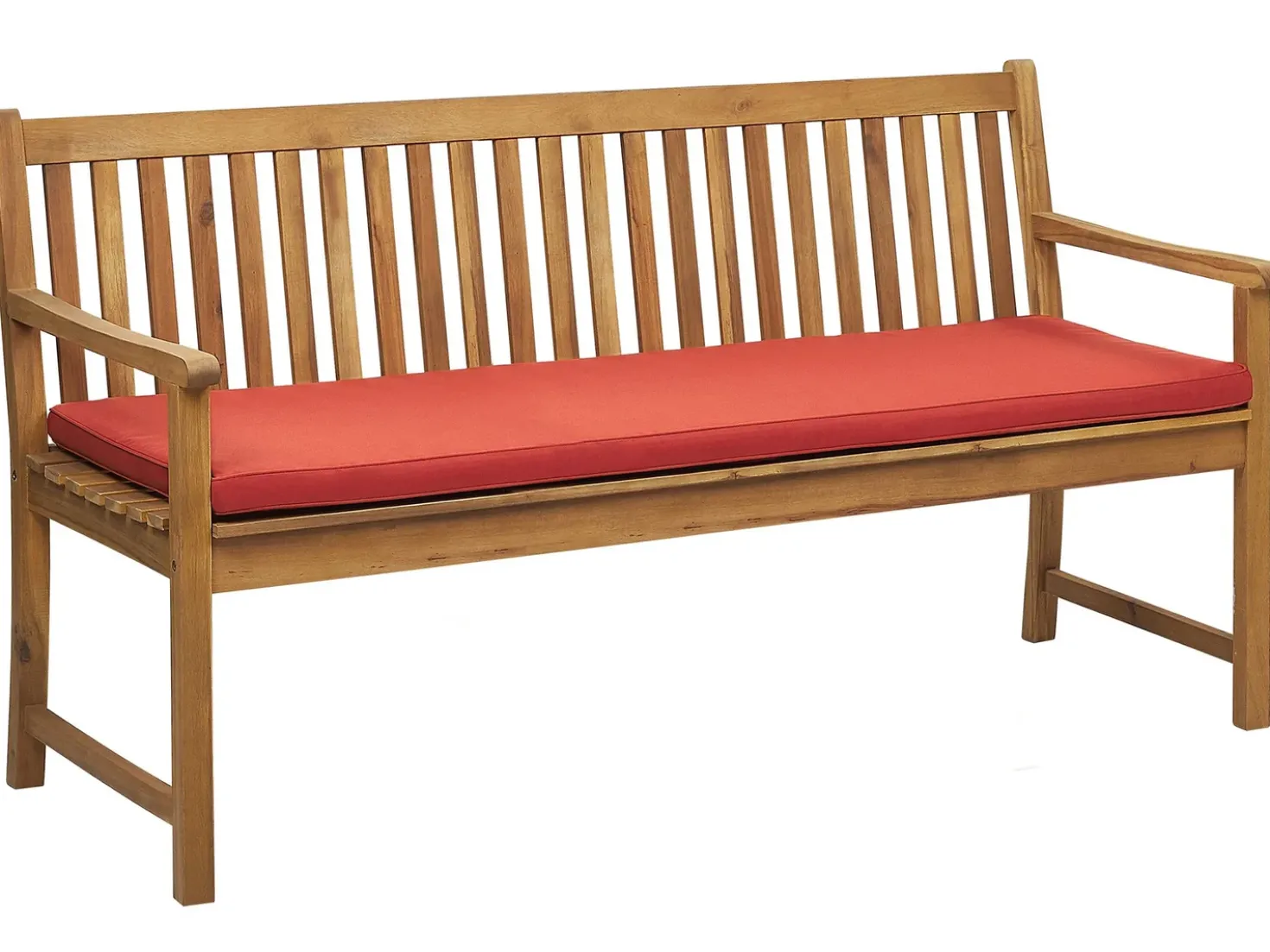 Panca da giardino con cuscino VIVARA 160 cm Legno di acacia certificato Frassino chiaro Rosso scuro