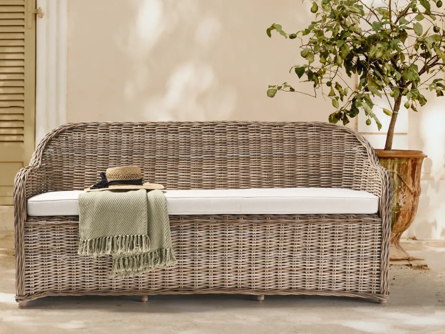 Panca da giardino con cuscino SUSUA 189 cm Rattan Naturale