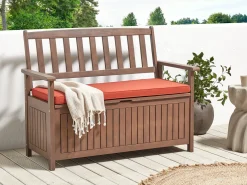 Panca da giardino con cuscino SOVANA 120 cm con contenitore Legno d'acacia Rosso