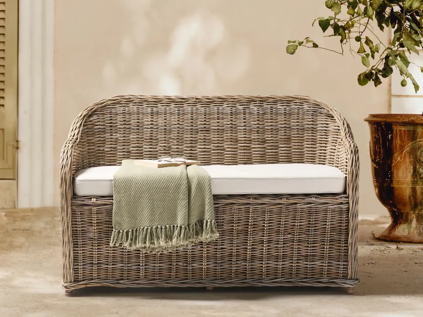 Panca da giardino con cuscino SUSUA 141 cm Rattan Naturale