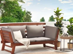 Panca da giardino con cuscino PORTICI 210 cm Legno d'eucalipto Marrone scuro/Tortora