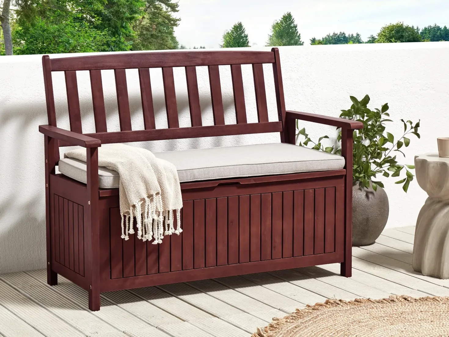 Panca da giardino con cuscino SOVANA 120 cm con contenitore Legno d'acacia Grigio chiaro