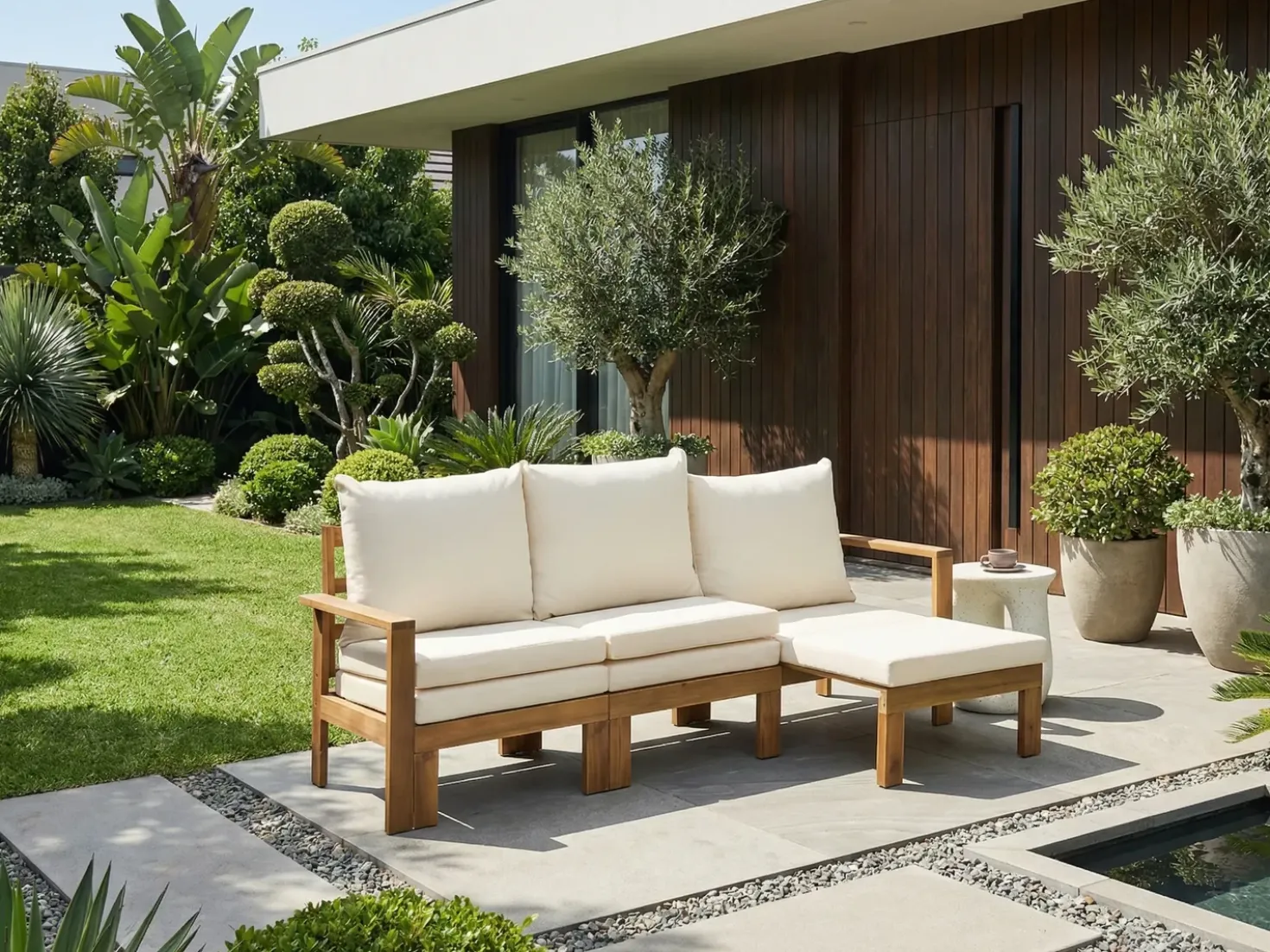 Panca da giardino con cuscino ISOLELLO 190 cm Regolabile Legno d'acacia Marrone