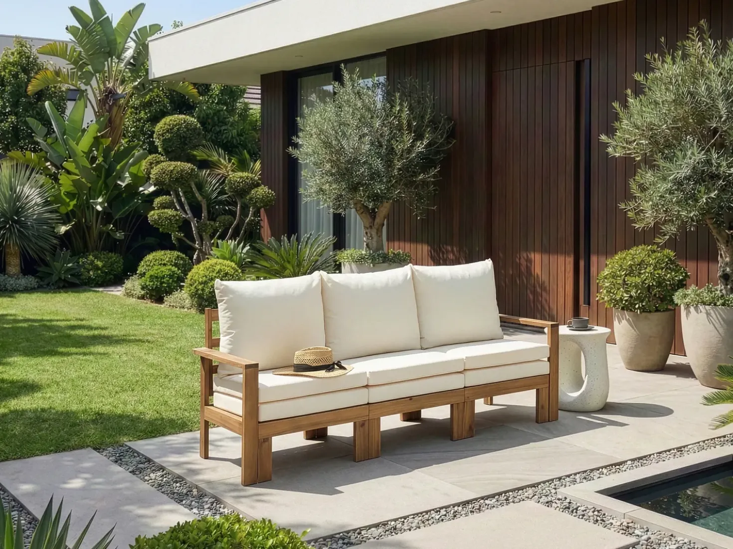 Panca da giardino con cuscino ISOLELLO 190 cm Regolabile Legno d'acacia Marrone