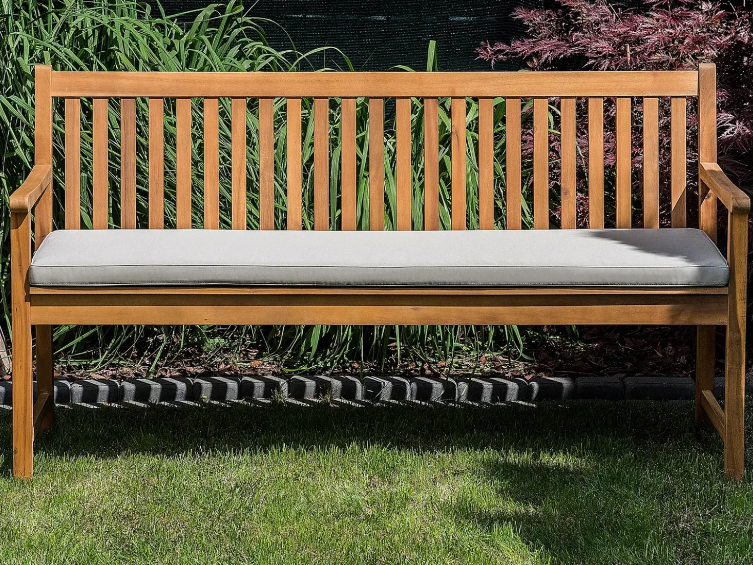 Panca da giardino con cuscino VIVARA 160 cm Legno di acacia certificato Beige